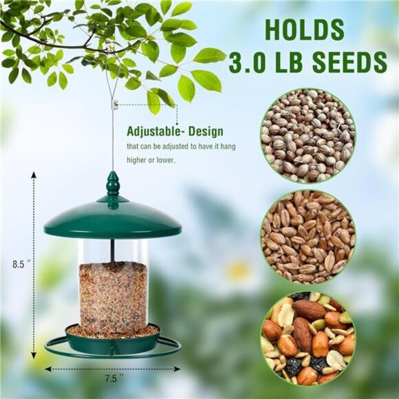 Metal Bird Feeder for Outdoors Hanging,3.0LB Seed Feeder,Easy to Fill - Picture 4 of 7